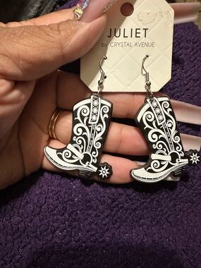 Black & White Cowboy Boot Dangle Earrings